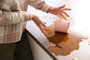 Emergency stain removal steps for a spilled drink on hardwood furniture